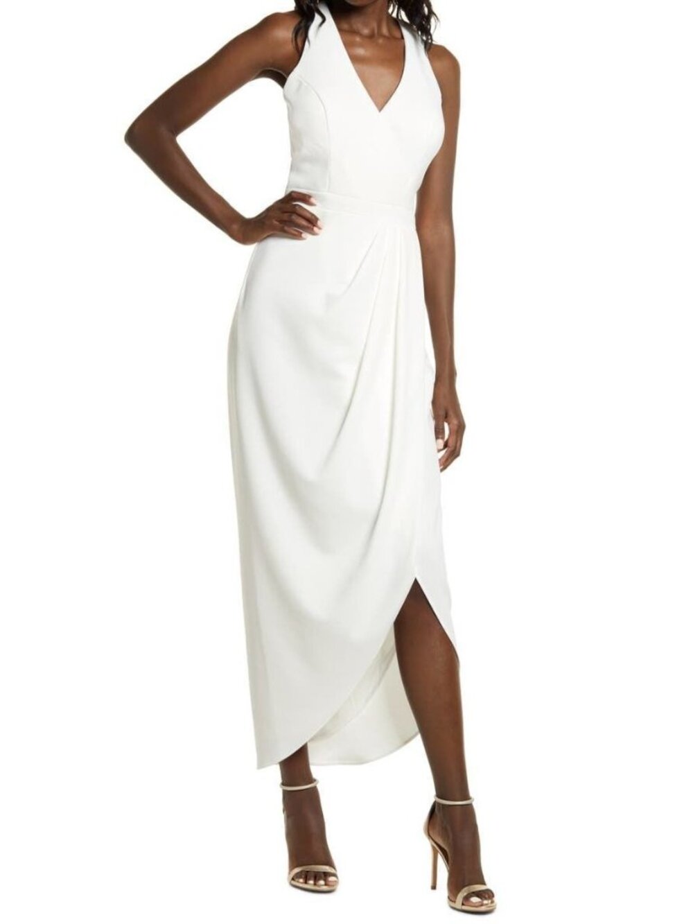 🆕XSCAPE Tulip Hem Sleeveless Gown Dress Ivory 2